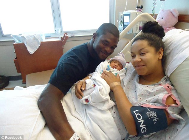 Tragic: Belcher is seen here with his girlfriend Kasandra Perkins, 22, and their baby daughter Zoey