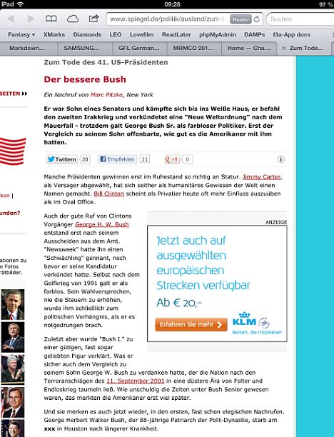 The obituary was taken down within minutes as Bush continues to recover
