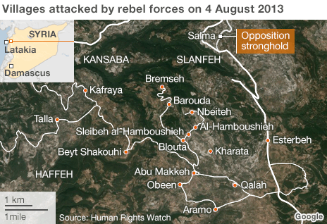 Syrian villages attacked by rebel forces on 4 August