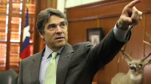 Texas Governor Rick Perry (R) points off into the distance. Photo: Flickr user Robert Scoble, creative commons licensed.